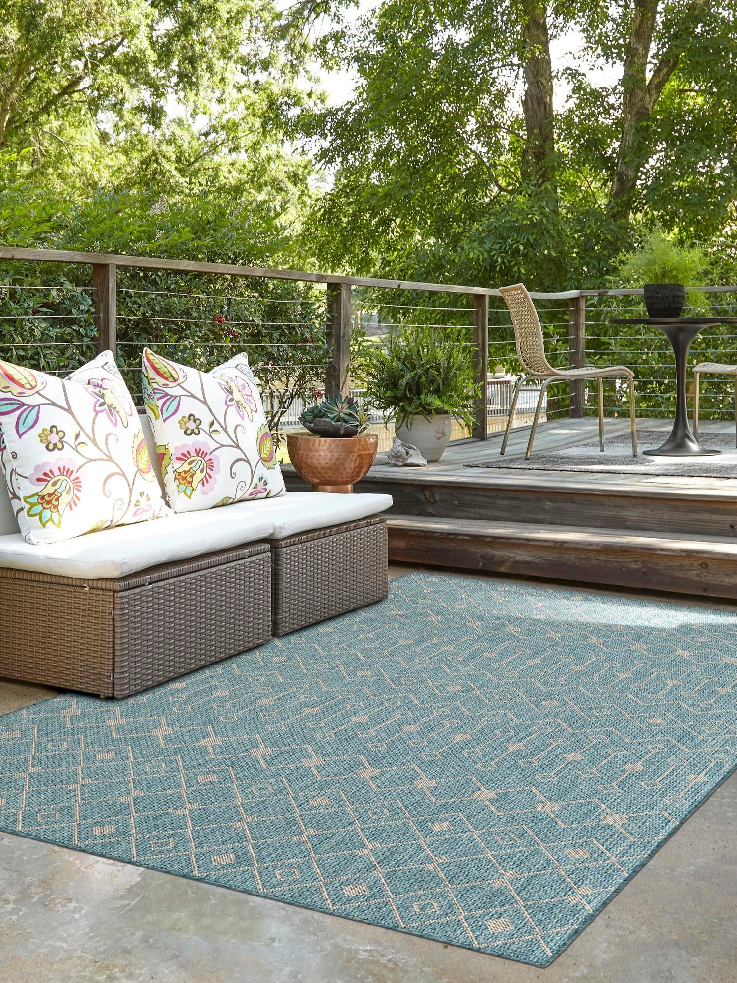 Aqua 9' x 12' Outdoor Trellis Rectangle Area Rug Weather Resistant for Patio, Deck, Terrace, Balcony, Porch Geometric Design Water Safe Outside Carpet for Sale at Rug Engine