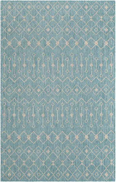 Aqua 5' 3 x 8' Outdoor Trellis Rectangle Rug