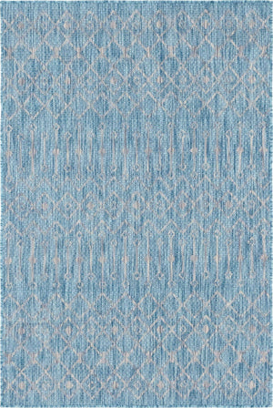 Aqua 4' 1 x 6' 1 Outdoor Trellis Rectangle Area Rug Weather Resistant for Patio, Deck, Terrace, Balcony, Porch Geometric Design Water Safe Outside Carpet for Sale at Rug Engine