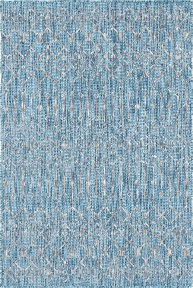 Aqua 4' 1 x 6' 1 Outdoor Trellis Rectangle Area Rug Weather Resistant for Patio, Deck, Terrace, Balcony, Porch Geometric Design Water Safe Outside Carpet for Sale at Rug Engine