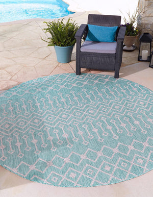 Aqua 13' 1 x 13' 1 Outdoor Trellis Round Area Rug Weather Resistant for Patio, Deck, Terrace, Balcony, Porch Geometric Design Water Safe Outside Carpet for Sale at Rug Engine