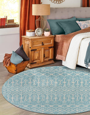 Aqua 13' 1 x 13' 1 Outdoor Trellis Round Area Rug Weather Resistant for Patio, Deck, Terrace, Balcony, Porch Geometric Design Water Safe Outside Carpet for Sale at Rug Engine