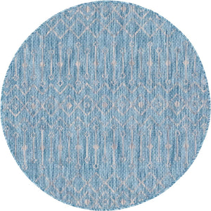 Aqua 4' 1 x 4' 1 Outdoor Trellis Round Area Rug Weather Resistant for Patio, Deck, Terrace, Balcony, Porch Geometric Design Water Safe Outside Carpet for Sale at Rug Engine