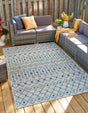 Light Blue 4' 1 x 6' 1 Outdoor Trellis Rectangle Area Rug Weather Resistant for Patio, Deck, Terrace, Balcony, Porch Geometric Design Water Safe Outside Carpet for Sale at Rug Engine