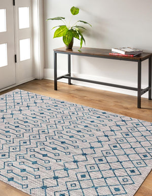 Light Blue 5' 1 x 8' Outdoor Trellis Rectangle Area Rug Weather Resistant for Patio, Deck, Terrace, Balcony, Porch Geometric Design Water Safe Outside Carpet for Sale at Rug Engine