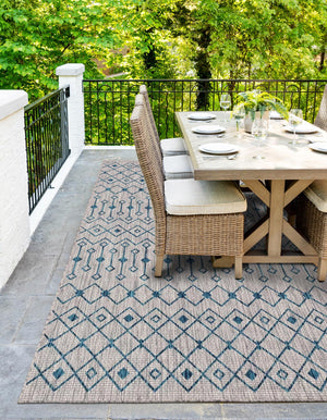 Light Blue 4' 1 x 6' 1 Outdoor Trellis Rectangle Area Rug Weather Resistant for Patio, Deck, Terrace, Balcony, Porch Geometric Design Water Safe Outside Carpet for Sale at Rug Engine