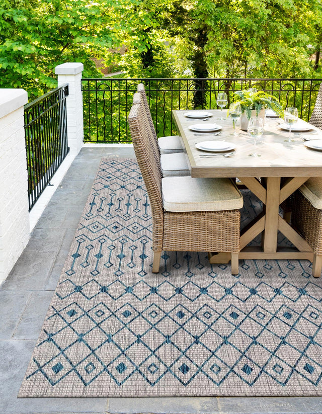 Light Blue 4' 1 x 6' 1 Outdoor Trellis Rectangle Area Rug Weather Resistant for Patio, Deck, Terrace, Balcony, Porch Geometric Design Water Safe Outside Carpet for Sale at Rug Engine