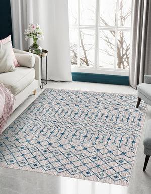 Light Blue 5' 1 x 8' Outdoor Trellis Rectangle Area Rug Weather Resistant for Patio, Deck, Terrace, Balcony, Porch Geometric Design Water Safe Outside Carpet for Sale at Rug Engine