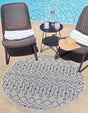 Light Blue 4' 1 x 4' 1 Outdoor Trellis Round Area Rug Weather Resistant for Patio, Deck, Terrace, Balcony, Porch Geometric Design Water Safe Outside Carpet for Sale at Rug Engine