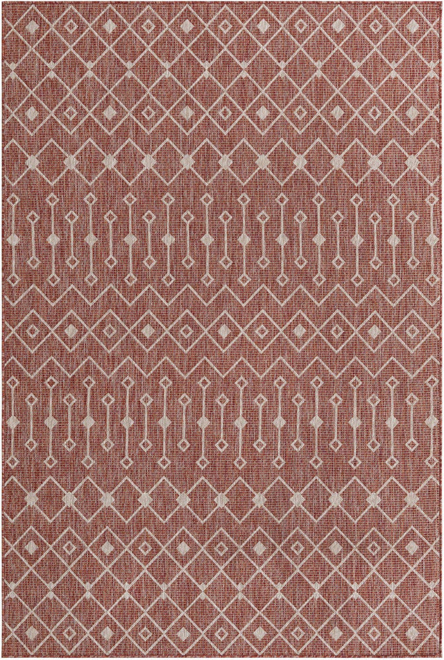 Rust Red 6' 1 x 9' Outdoor Trellis Rectangle Area Rug Weather Resistant for Patio, Deck, Terrace, Balcony, Porch Geometric Design Water Safe Outside Carpet for Sale at Rug Engine
