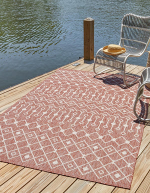 Rust Red 10' x 13' 1 Outdoor Trellis Rectangle Area Rug Weather Resistant for Patio, Deck, Terrace, Balcony, Porch Geometric Design Water Safe Outside Carpet for Sale at Rug Engine