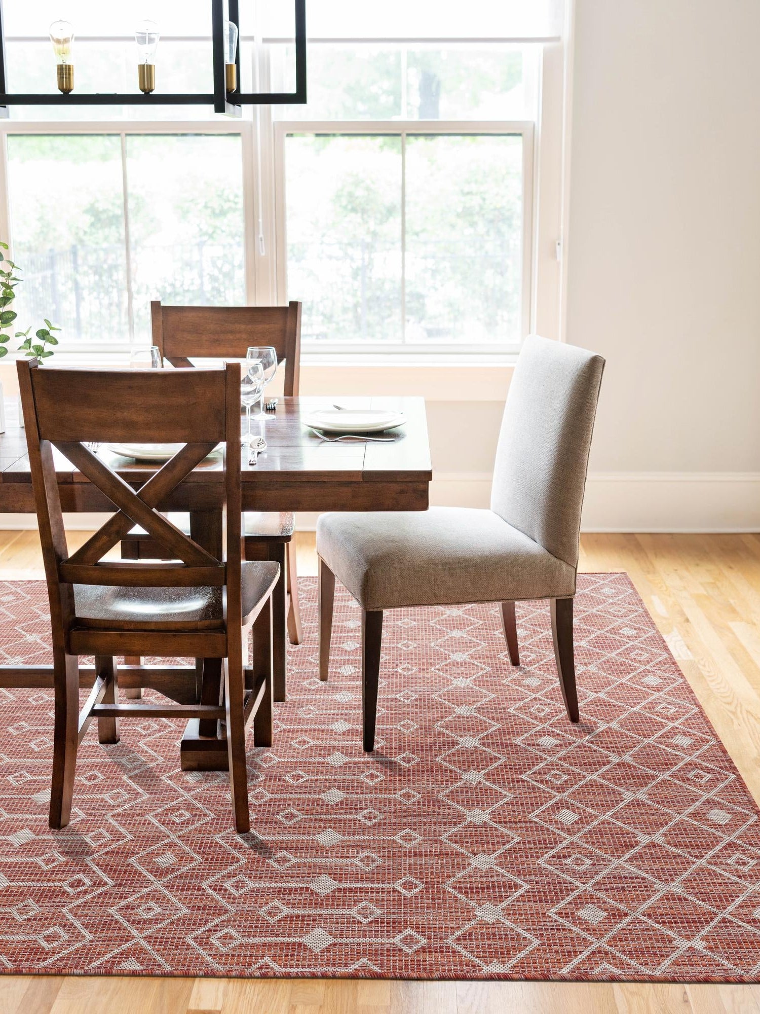 Rust Red 5' 3 x 8' Outdoor Trellis Rectangle Area Rug Weather Resistant for Patio, Deck, Terrace, Balcony, Porch Geometric Design Water Safe Outside Carpet for Sale at Rug Engine