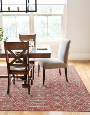 Rust Red 6' 1 x 9' Outdoor Trellis Rectangle Area Rug Weather Resistant for Patio, Deck, Terrace, Balcony, Porch Geometric Design Water Safe Outside Carpet for Sale at Rug Engine