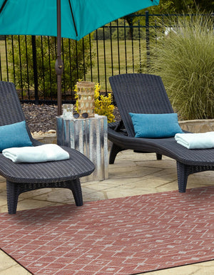 Rust Red 6' 1 x 9' Outdoor Trellis Rectangle Area Rug Weather Resistant for Patio, Deck, Terrace, Balcony, Porch Geometric Design Water Safe Outside Carpet for Sale at Rug Engine