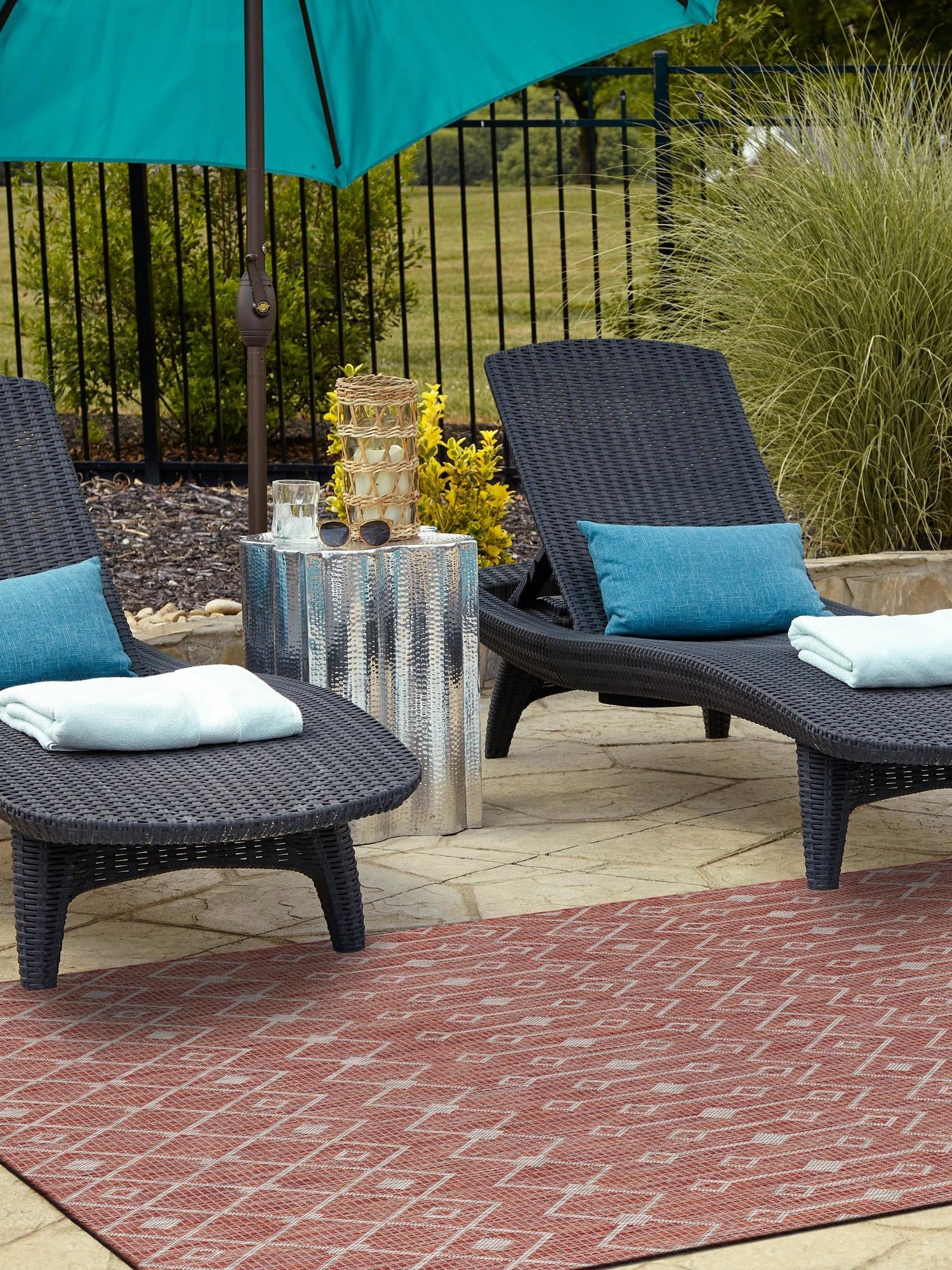 Rust Red 3' 1 x 5' 3 Outdoor Trellis Rectangle Area Rug Weather Resistant for Patio, Deck, Terrace, Balcony, Porch Geometric Design Water Safe Outside Carpet for Sale at Rug Engine