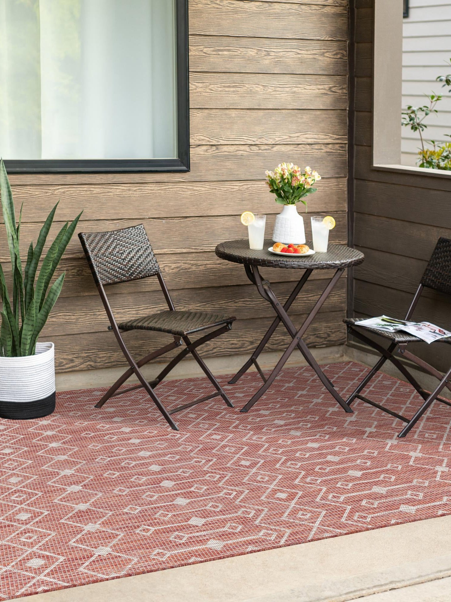 Rust Red 3' 1 x 5' 3 Outdoor Trellis Rectangle Area Rug Weather Resistant for Patio, Deck, Terrace, Balcony, Porch Geometric Design Water Safe Outside Carpet for Sale at Rug Engine