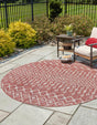 Rust Red 4' 1 x 4' 1 Outdoor Trellis Round Area Rug Weather Resistant for Patio, Deck, Terrace, Balcony, Porch Geometric Design Water Safe Outside Carpet for Sale at Rug Engine