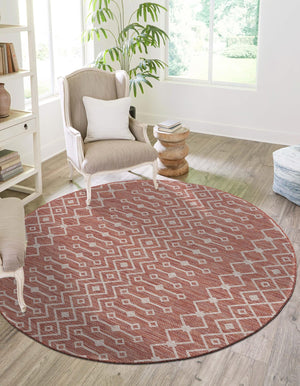 Rust Red 4' 1 x 4' 1 Outdoor Trellis Round Area Rug Weather Resistant for Patio, Deck, Terrace, Balcony, Porch Geometric Design Water Safe Outside Carpet for Sale at Rug Engine