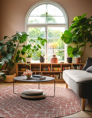 Rust Red 4' 1 x 4' 1 Outdoor Trellis Round Area Rug Weather Resistant for Patio, Deck, Terrace, Balcony, Porch Geometric Design Water Safe Outside Carpet for Sale at Rug Engine