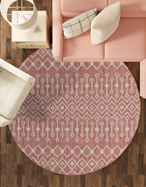 Rust Red 4' 1 x 4' 1 Outdoor Trellis Round Area Rug Weather Resistant for Patio, Deck, Terrace, Balcony, Porch Geometric Design Water Safe Outside Carpet for Sale at Rug Engine