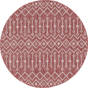Rust Red 4' 1 x 4' 1 Outdoor Trellis Round Area Rug Weather Resistant for Patio, Deck, Terrace, Balcony, Porch Geometric Design Water Safe Outside Carpet for Sale at Rug Engine