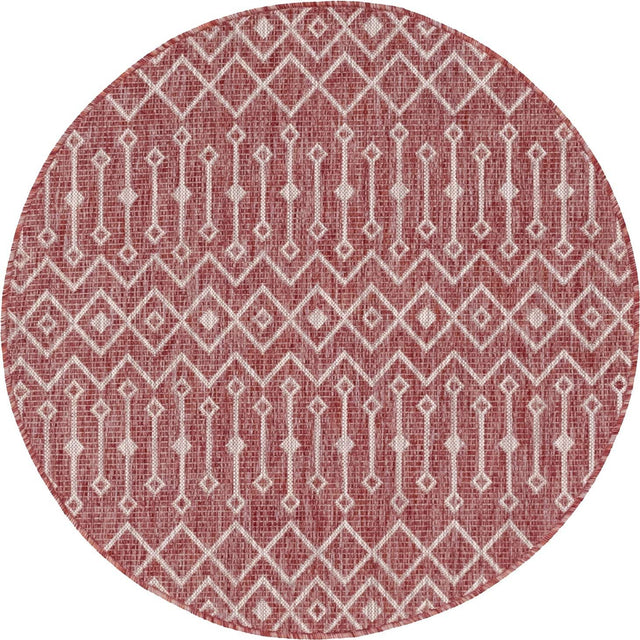 Rust Red 4' 1 x 4' 1 Outdoor Trellis Round Area Rug Weather Resistant for Patio, Deck, Terrace, Balcony, Porch Geometric Design Water Safe Outside Carpet for Sale at Rug Engine