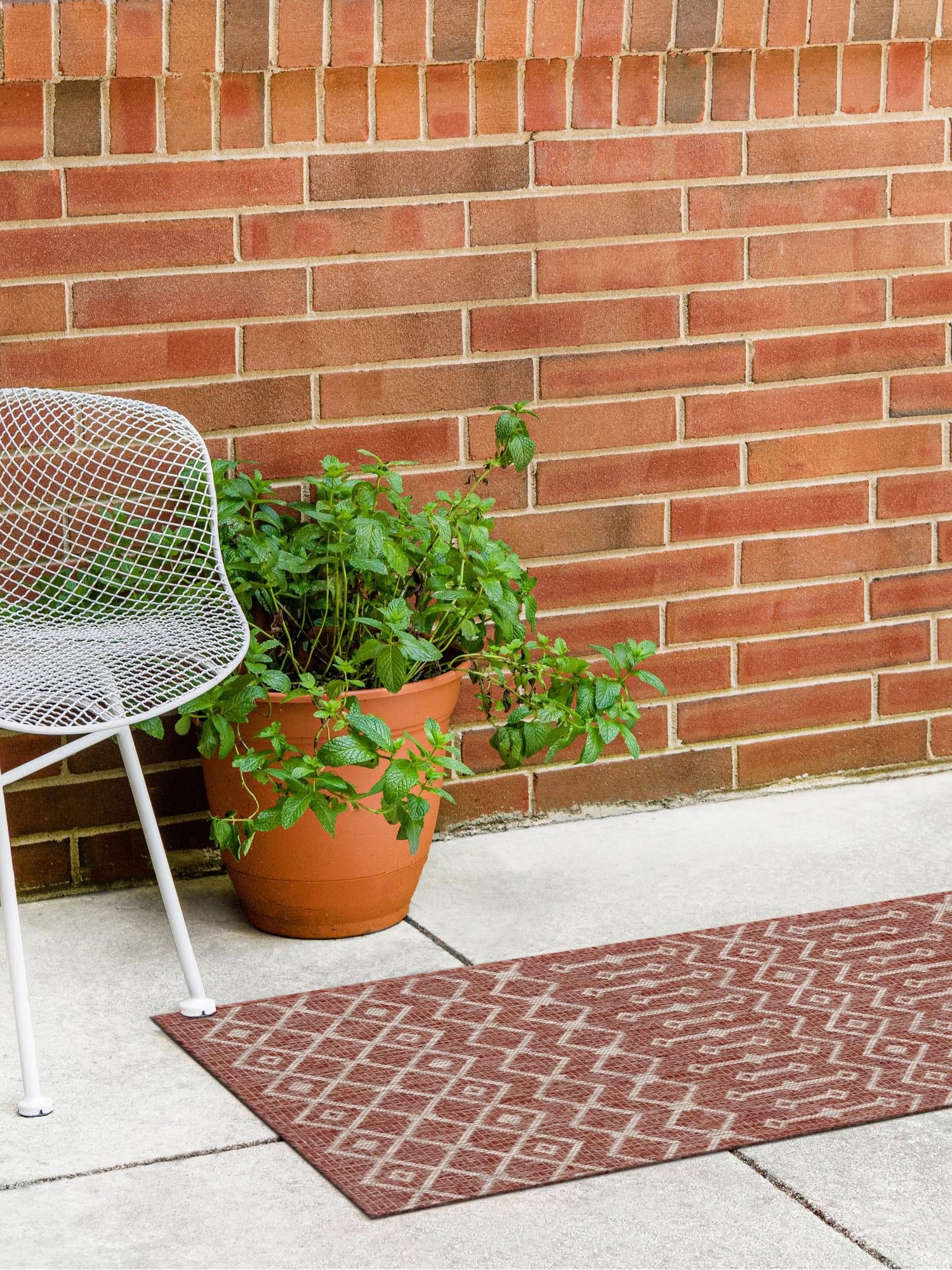 Rust Red 2' 7 x 10' Outdoor Trellis Runner Area Rug Weather Resistant for Patio, Deck, Terrace, Balcony, Porch Geometric Design Water Safe Outside Carpet for Sale at Rug Engine
