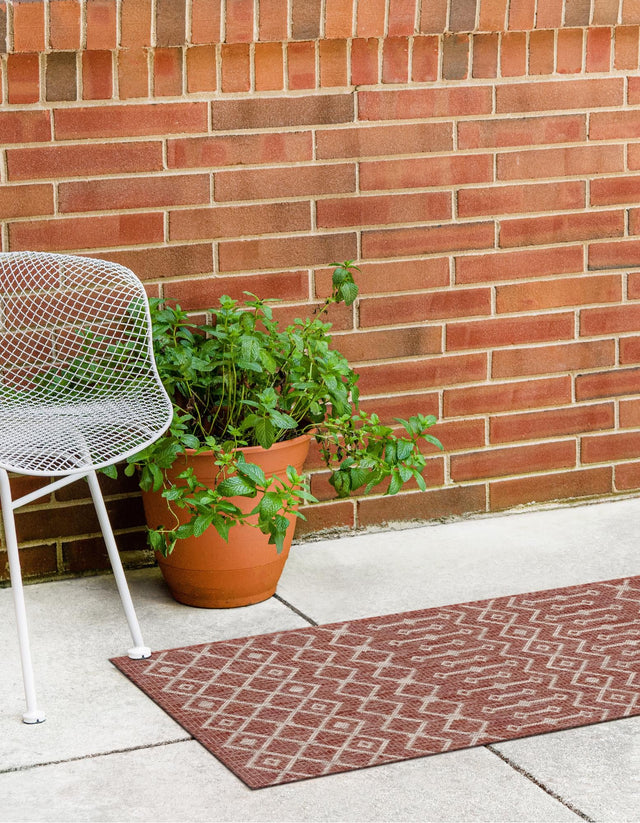 Rust Red 2' 7 x 10' Outdoor Trellis Runner Area Rug Weather Resistant for Patio, Deck, Terrace, Balcony, Porch Geometric Design Water Safe Outside Carpet for Sale at Rug Engine