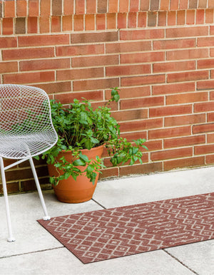 Rust Red 2' x 6' 1 Outdoor Trellis Runner Area Rug Weather Resistant for Patio, Deck, Terrace, Balcony, Porch Geometric Design Water Safe Outside Carpet for Sale at Rug Engine