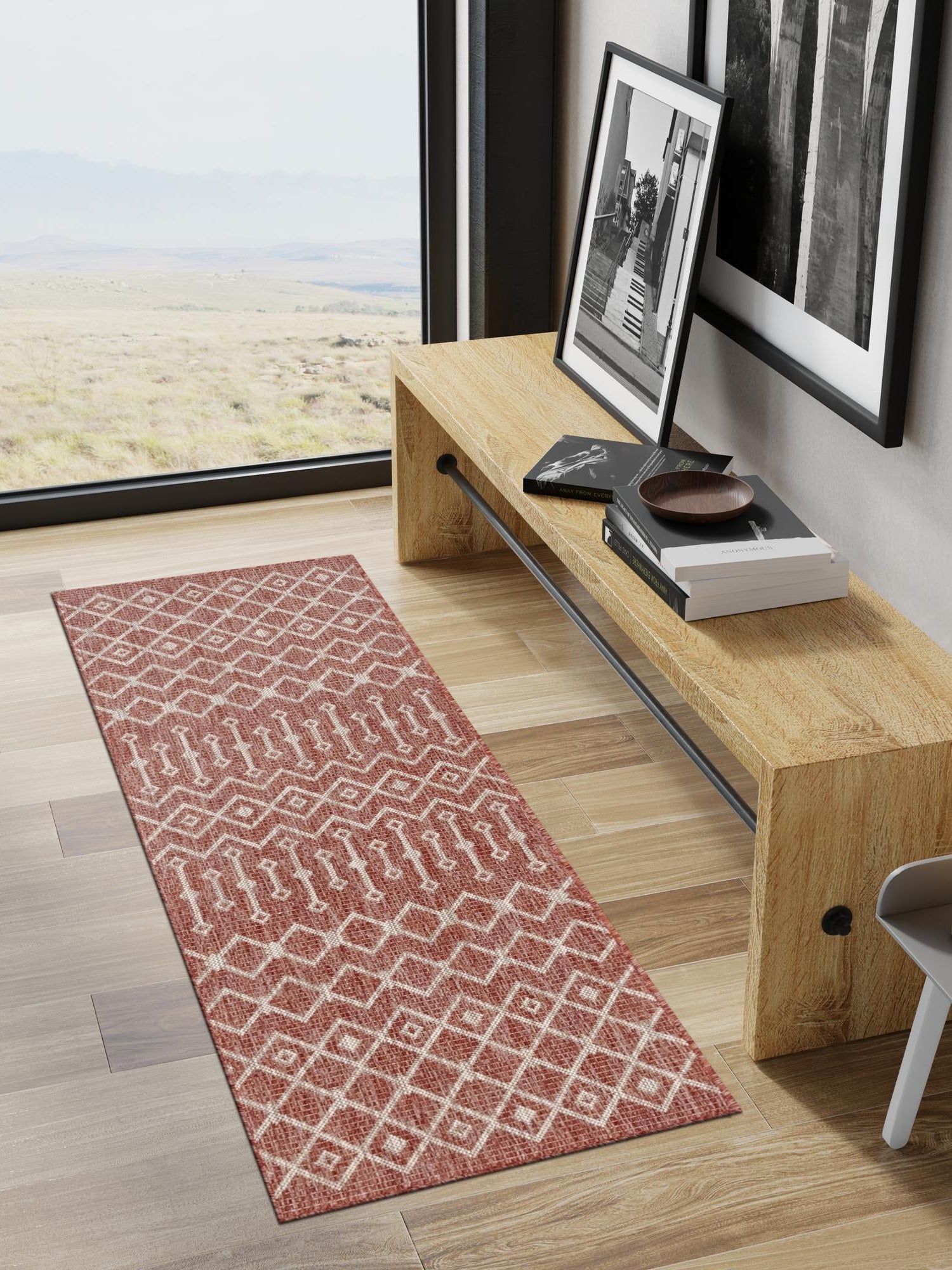 Rust Red 2' 7 x 10' Outdoor Trellis Runner Area Rug Weather Resistant for Patio, Deck, Terrace, Balcony, Porch Geometric Design Water Safe Outside Carpet for Sale at Rug Engine