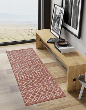 Rust Red 2' 7 x 10' Outdoor Trellis Runner Area Rug Weather Resistant for Patio, Deck, Terrace, Balcony, Porch Geometric Design Water Safe Outside Carpet for Sale at Rug Engine