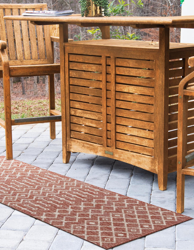 Rust Red 2' x 6' 1 Outdoor Trellis Runner Area Rug Weather Resistant for Patio, Deck, Terrace, Balcony, Porch Geometric Design Water Safe Outside Carpet for Sale at Rug Engine