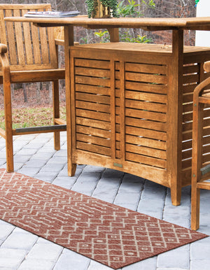 Rust Red 2' 7 x 10' Outdoor Trellis Runner Area Rug Weather Resistant for Patio, Deck, Terrace, Balcony, Porch Geometric Design Water Safe Outside Carpet for Sale at Rug Engine