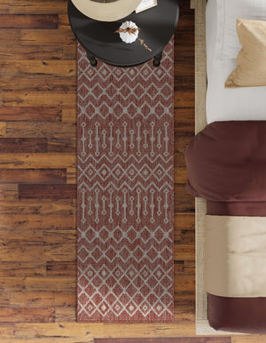 Rust Red 2' x 6' 1 Outdoor Trellis Runner Area Rug Weather Resistant for Patio, Deck, Terrace, Balcony, Porch Geometric Design Water Safe Outside Carpet for Sale at Rug Engine