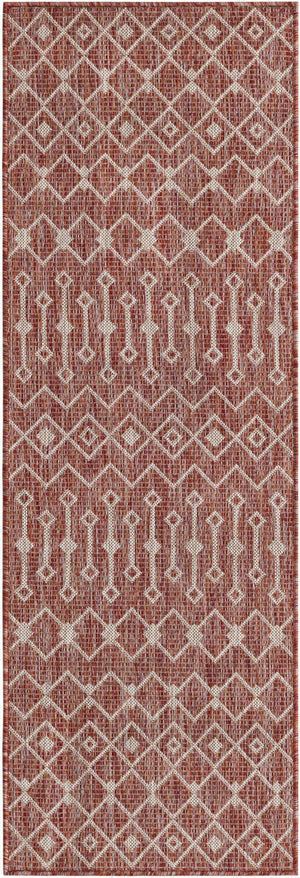 Rust Red 2' x 6' 1 Outdoor Trellis Runner Area Rug Weather Resistant for Patio, Deck, Terrace, Balcony, Porch Geometric Design Water Safe Outside Carpet for Sale at Rug Engine