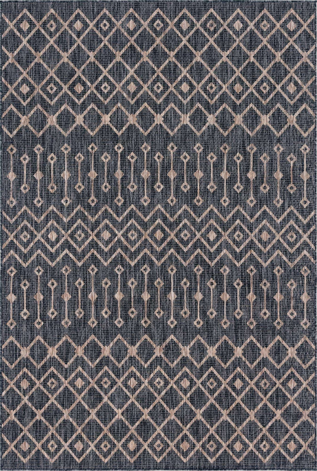 Charcoal Gray 6' 1 x 9' Outdoor Trellis Rectangle Area Rug Weather Resistant for Patio, Deck, Terrace, Balcony, Porch Geometric Design Water Safe Outside Carpet for Sale at Rug Engine