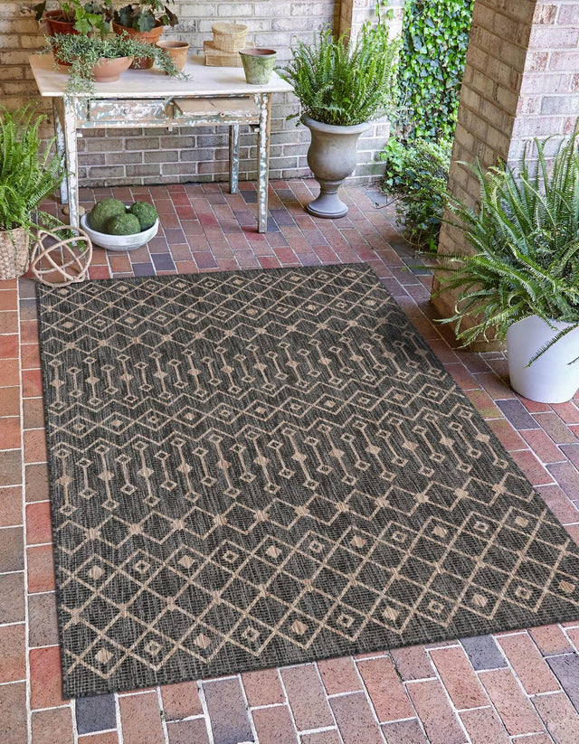Charcoal Gray 7' 1 x 10' Outdoor Trellis Rectangle Area Rug Weather Resistant for Patio, Deck, Terrace, Balcony, Porch Geometric Design Water Safe Outside Carpet for Sale at Rug Engine