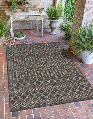 Charcoal Gray 7' 10 x 11' Outdoor Trellis Rectangle Area Rug Weather Resistant for Patio, Deck, Terrace, Balcony, Porch Geometric Design Water Safe Outside Carpet for Sale at Rug Engine