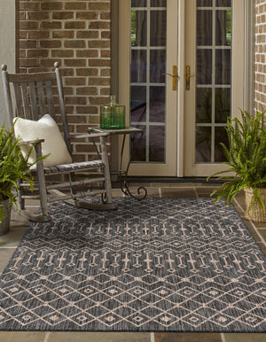 Charcoal Gray 7' 10 x 11' Outdoor Trellis Rectangle Area Rug Weather Resistant for Patio, Deck, Terrace, Balcony, Porch Geometric Design Water Safe Outside Carpet for Sale at Rug Engine