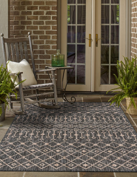 Charcoal Gray 7' 10 x 11' Outdoor Trellis Rectangle Area Rug Weather Resistant for Patio, Deck, Terrace, Balcony, Porch Geometric Design Water Safe Outside Carpet for Sale at Rug Engine