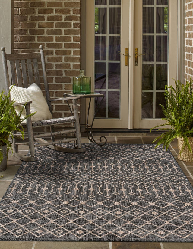 Charcoal Gray 7' 1 x 10' Outdoor Trellis Rectangle Area Rug Weather Resistant for Patio, Deck, Terrace, Balcony, Porch Geometric Design Water Safe Outside Carpet for Sale at Rug Engine