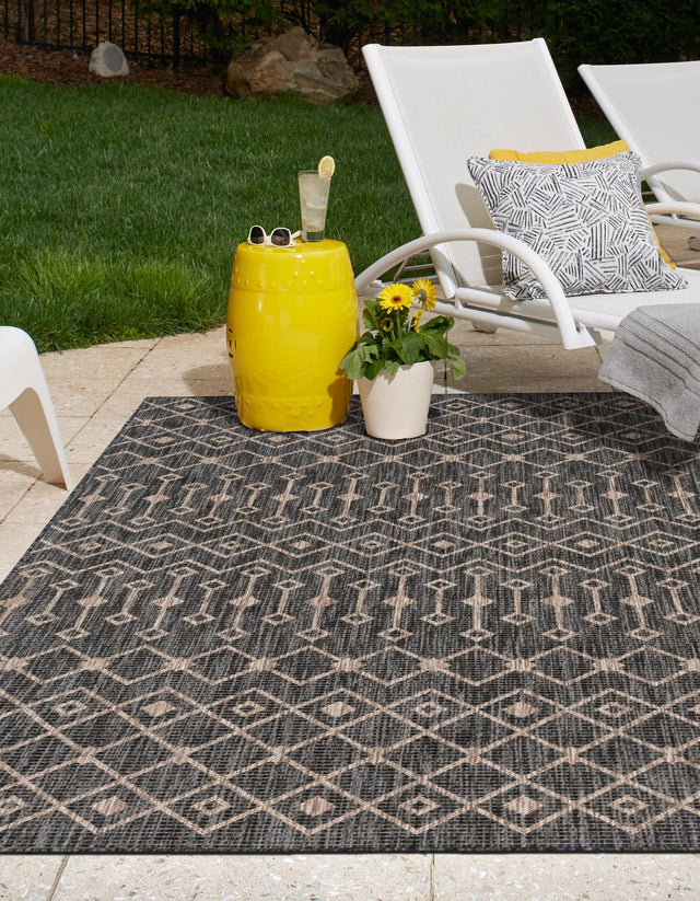 Charcoal Gray 6' 1 x 9' Outdoor Trellis Rectangle Area Rug Weather Resistant for Patio, Deck, Terrace, Balcony, Porch Geometric Design Water Safe Outside Carpet for Sale at Rug Engine