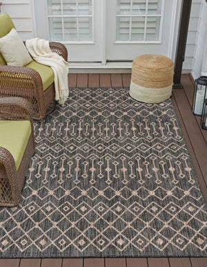 Charcoal Gray 7' 10 x 11' Outdoor Trellis Rectangle Area Rug Weather Resistant for Patio, Deck, Terrace, Balcony, Porch Geometric Design Water Safe Outside Carpet for Sale at Rug Engine
