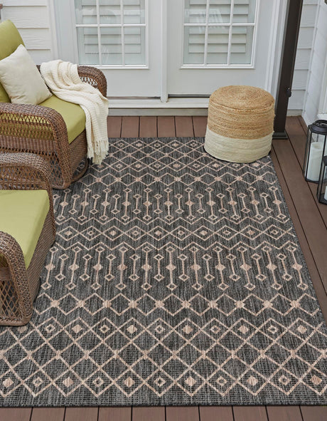 Charcoal Gray 7' 10 x 11' Outdoor Trellis Rectangle Area Rug Weather Resistant for Patio, Deck, Terrace, Balcony, Porch Geometric Design Water Safe Outside Carpet for Sale at Rug Engine