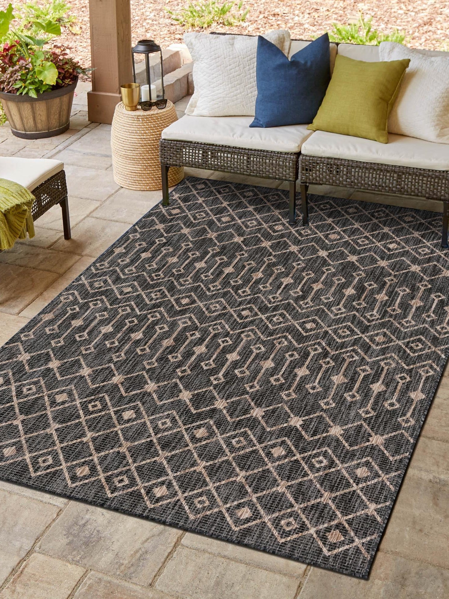 Charcoal Gray 7' 10 x 11' Outdoor Trellis Rectangle Area Rug Weather Resistant for Patio, Deck, Terrace, Balcony, Porch Geometric Design Water Safe Outside Carpet for Sale at Rug Engine