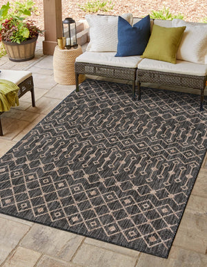 Charcoal Gray 5' 3 x 8' Outdoor Trellis Rectangle Area Rug Weather Resistant for Patio, Deck, Terrace, Balcony, Porch