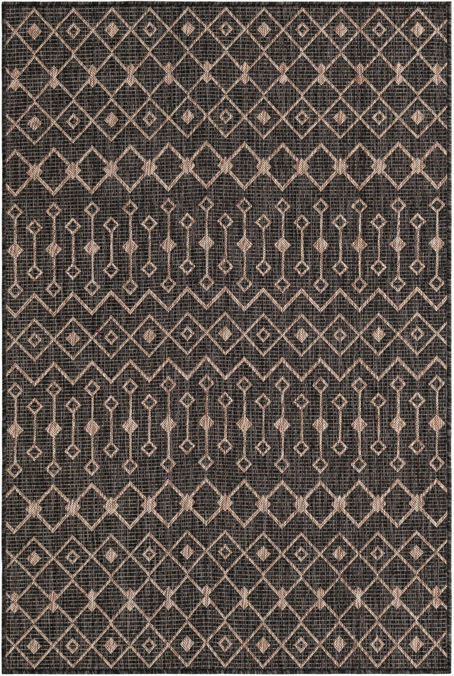 Charcoal Gray 4' 1 x 6' 1 Outdoor Trellis Rectangle Area Rug Weather Resistant for Patio, Deck, Terrace, Balcony, Porch Geometric Design Water Safe Outside Carpet for Sale at Rug Engine