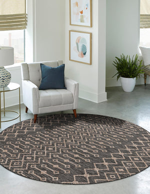 Charcoal Gray 10' 8 x 10' 8 Outdoor Trellis Round Area Rug Weather Resistant for Patio, Deck, Terrace, Balcony, Porch Geometric Design Water Safe Outside Carpet for Sale at Rug Engine