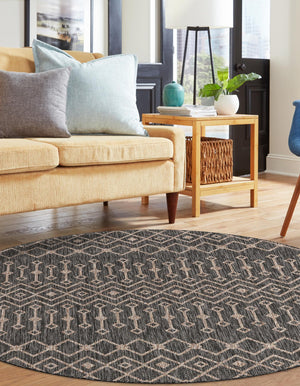 Charcoal Gray 3' 1 x 3' 1 Outdoor Trellis Round Area Rug Weather Resistant for Patio, Deck, Terrace, Balcony, Porch Geometric Design Water Safe Outside Carpet for Sale at Rug Engine