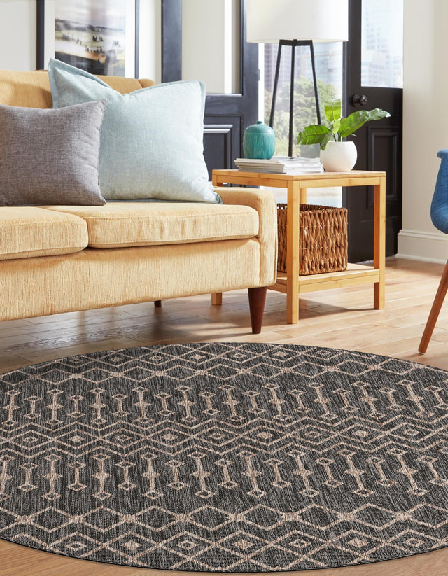Charcoal Gray 10' 8 x 10' 8 Outdoor Trellis Round Area Rug Weather Resistant for Patio, Deck, Terrace, Balcony, Porch Geometric Design Water Safe Outside Carpet for Sale at Rug Engine